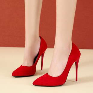 2021 New Women's High Heels Stiletto Heel Pointed Shoes Women's Professional Work Shoes Suede Foreign Trade Large Size Women's Shoes in Stock