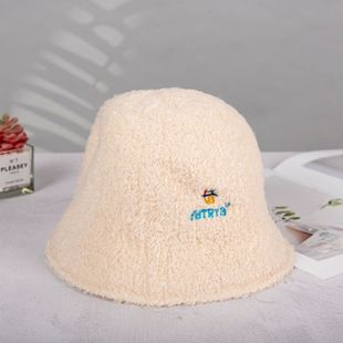 Korean blogger with plush fisherman hat girls autumn and winter warm all-match embroidery fashion brand hat face small basin hat