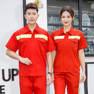 Summer Orange Reflective Strip Work Clothes Short-sleeved Garden Sanitation Clothing Suit Women's Outdoor Construction Fire Protection Clothing Men's