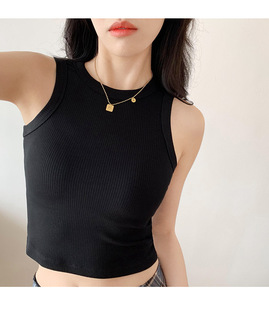 American retro simple sports style tight slimming inner short solid color thread pit breathable sleeveless vest