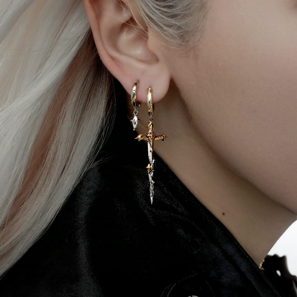 Knight's Sword Earrings Double Ear Piercing Studs Original Niche Design Asymmetrical Sweet Cool Unisex Ear Accessories