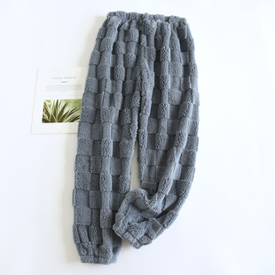 Pajamas women's winter flannel warm pants fleece-lined thickened women's coral fleece pajamas pants men's plush home pants