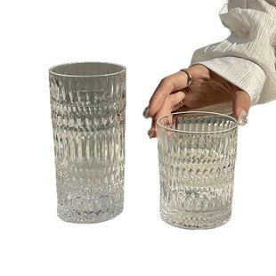 Light Luxury Whiskey Cup Glass Vintage Embossed Juice Cup Nordic Wine Glass Milk Low Household Water Cup.