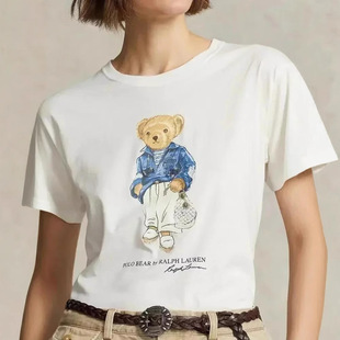 2024 Summer Cotton T Shirt Bear Graphic Print Children Funny