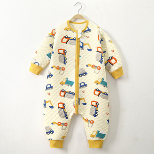 Children's Autumn and Winter Three-Layer Warm Sleeping Bag Boys and Girls Baby One-Body Clothes Children's Kick-Refrain Baby Home Nightgown
