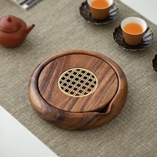 Walnut Solid Wood Pot Wet-Bearing Tea Table Round Water Storage Tea Tray Purple Sand Pot Tea Cushion Tea Pot Kung Fu Tray