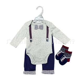 Foreign trade baby boy gentleman 3-piece bow tie romper European and American suit 3PCs newborn infant bag fart crawling clothes