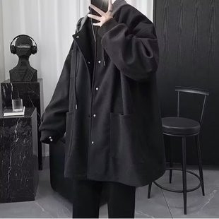 2025 New Winter Fake Two-piece Woolen Coat Men's Thickened Windbreaker British Style Duffy Handsome Men's Mature Hooded Outer