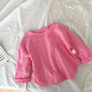 Spring and Autumn Girls' Long-sleeved T-shirt Baby's Western Style Children's Personality Trendy Korean Style Fashionable Internet Popular Solid Color Base Shirt Top