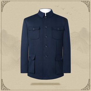 Middle-aged and elderly Chinese tunic men's suit for the elderly jacket lapel Chinese tunic spring and autumn coat for the elderly dad grandpa