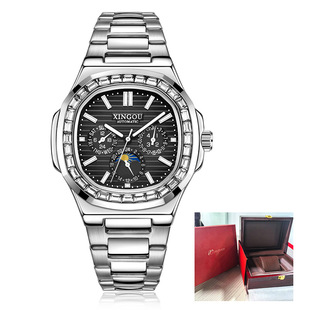 Three-eye Six-pin Multi-function Men's Watch Men's Square Back Tourbillon Automatic Mechanical Watch Men's Steel Band