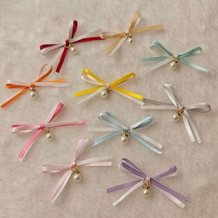 Contrast color double hanging pearl bow handmade DIY hair accessories clothing shoes and hats accessories semi-finished products wholesale