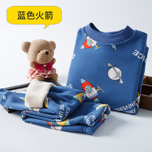 Children's Thermal Underwear suit fleece-lined Thickened Boys' and Girls' Autumn and Winter Bottoming Baby's Mid-Collar Children's Wear Autumn Clothes and Pants