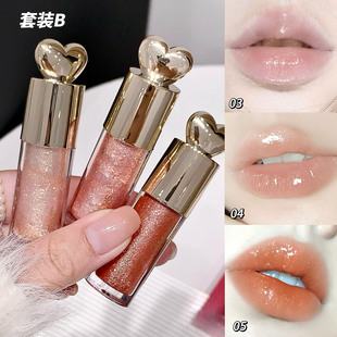 Sakino Water Run Bright Color Burst Lip Honey Love Thin Flash Cross-border Pearlescent Doodle Lip Mirror Lip Gloss Set