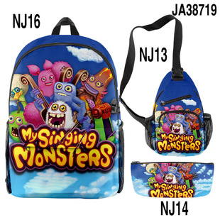 New my singing monsters monsters Concert Schoolbag Backpack Pencil Bag Satchel Three-piece Set