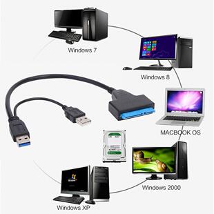 USB3.0-SATA поддерживает 2,5/3,5-дюймовый жесткий диск с двумя USB-блоками питания Кабель внешнего жесткого диска USB3.0