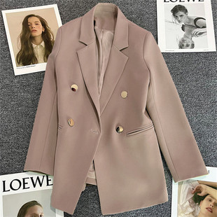 Suit Jacket Women's Spring and Autumn 2023 New Korean-style High-end British-style Double-breasted Rice White Suit Top