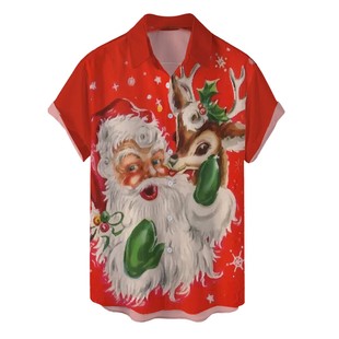 2023 fashion shirt Christmas elements new 3D digital printing casual cross-border men's factory outlets