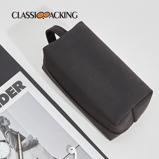 Business Simple Black Leather Cosmetic Storage Bag Men's Neutral Toiletry Bag Square Portable Cosmetic Bag