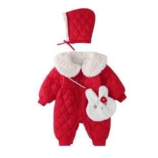 Baby Jumpsuit winter cotton-padded clothes 23 male and female baby fleece-lined thickened cotton-padded jacket newborn New Year clothes New Year greeting clothes