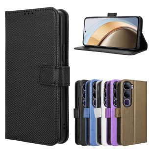 For vivo V40 Lite 4G/5G Indonesia Edition Mobile Phone Case Card Diamond Pattern Leather Case Flip Cover