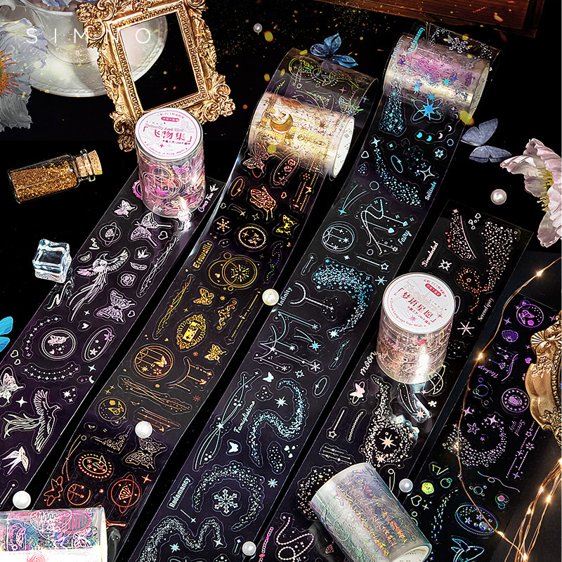 Xinmo Pet Tape Star Encounter Miracle Series Laser Gold and Silver Journal Decoration Material Reusable Stickers 6 Designs