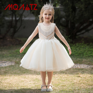 Amazon beaded girls' middle-school dress Princess dress 61 performance dress fluffy mesh children's white dress