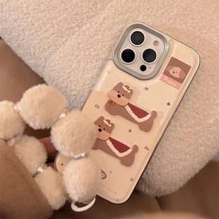 Leather Three-Dimensional Cartoon Dog Apple 16 Mobile Phone Case 14promax New Year 15 Applicable iPhone13 Lanyard 11