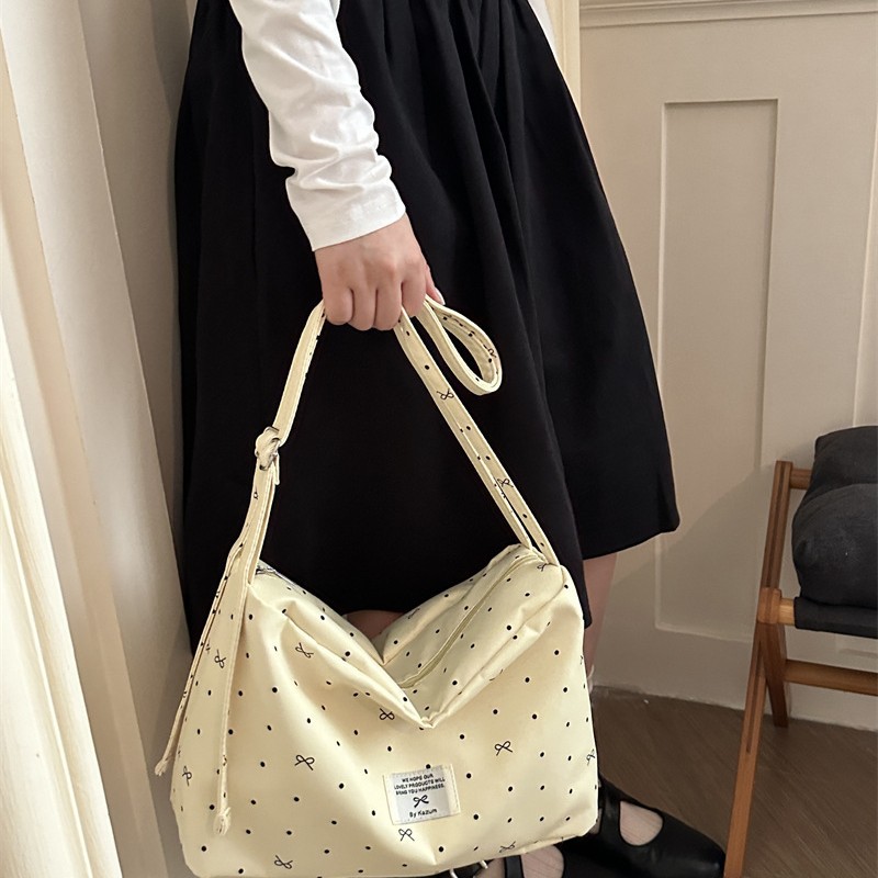 2026 Cross-Border Trendy Spring/Summer New Bag - Dumpling Bag, Shoulder/Crossbody, Adjustable Canvas Polka Dot Style, Korean Fashion