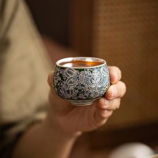 Butterfly Love flower emerald green cloisonne silver one pot two cups Butterfly Love flower handmade home high-end gift box exquisite tea set