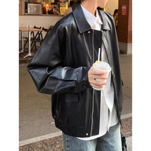 Retro Brown Leather Jacket Women's Short 2024 Autum Korean Style Loose Leather Jacket Handsome Motorcycle Jacket