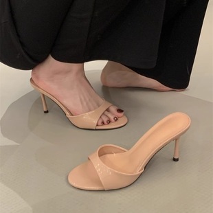 High Heels 25 Summer New Pointed Open Toe Thin Heel Slides with Slides for Outer Wear Fashionable All-match White Red Sandals