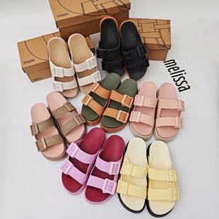 Melissa Jelly Women's Shoes melissa Beach Shoes Thick Bottom Wide Face Flop Buckle Design Platform Shoes Women's Fragrance