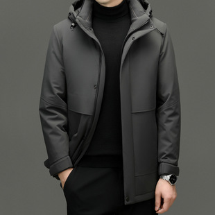 Thickened Down Jacket Men's 2024 New Winter Business Casual Hooded Down Jacket Removable Collar Liner Top