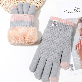 Winter Warm Men's Gloves fleece-lined Thickened Wool Knitted Cycling Northeast Cold-proof Winter Women's Touch Screen Cotton Gloves