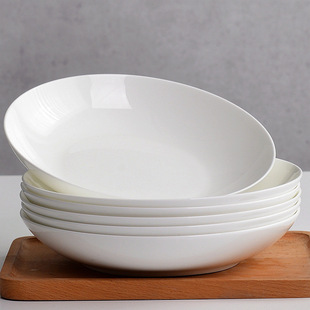 Plate Dish Household White Deep Plate Pure White Bone China Tableware Hotel Simple Ceramic Dish Dish Porcelain Plate Disc
