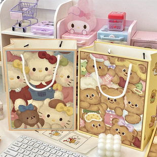 Original retro kt bear gift bag cartoon high color value gift storage bag student gift handbag
