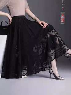 Lace Large Flower Umbrella Skirt 2024 Spring and Summer New High Waist Slimming Large Swing A- shaped Mesh Skirt Mid-length Skirt for Women