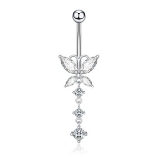 Navel sterling silver butterfly pendant navel nail long pole European and American cross-border body piercing jewelry sexy navel ornaments wholesale