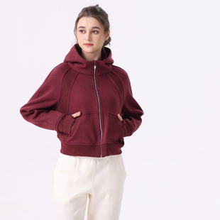 Autumn and Winter Yoga Clothing Women's Sports Zipper Terry Hoodie Loose Short Pure Cotton Casual Thickened Fitness Clothing