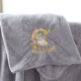 Moon rabbit spring and summer coral fleece bath towel embroidery adult quick-drying absorbent factory wholesale antibacterial
