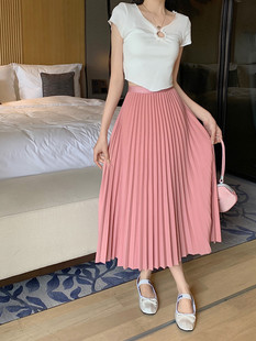 Simple Multi-color New Pleated Skirt Skirt Women's High Waist Slimming Solid Color Draped Mid-length Pleated Skirt