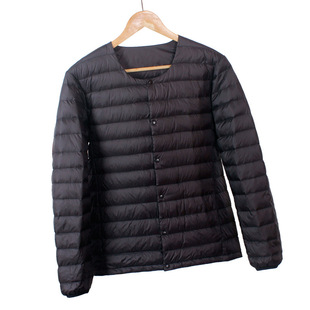 New Men's down jacket short lightweight round neck Korean style plus size casual V-neck warm white duck down hidden buckle liner