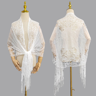 Lace Scarf Hollow Silk Scarf Dinner Dress Cheongsam Shawl Tassel Bride's Bridesmaid's Cape Sunscreen Tulle