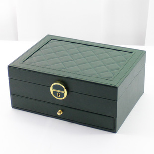 Double-layer Jewelry Box Leather Fine Jewelry High-grade Storage Box Earrings Earrings with Lock Jewelry Jewelry Box Drawer