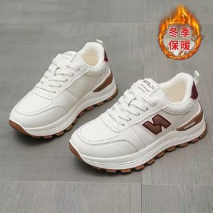 Light Forrest Gump sneaker Women's 2025 Winter fleece-lined Cotton White Shoes Warm Casual Leather Platform Shoes