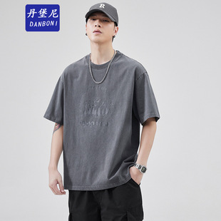 Danpaoni | Summer New Japanese Pure Cotton Washable Short-sleeved Men's Loose plus size Crewneck Printed Shoulder T-shirt in stock