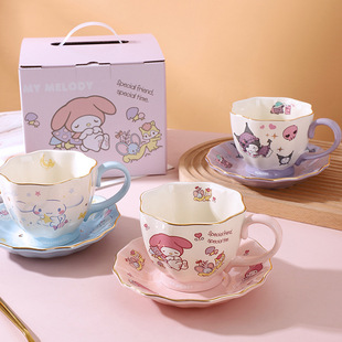 Sanrio HelloKitty Ceramic Coffee Cup and Saucer suit Cute Cartoon Cool Lomi High Color Value Breakfast Water Cup