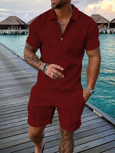 Cross-border Summer Men's 3D Printed Zipper Short-sleeved POLO Shirt plus size Casual European and American suit Lop Men's Shorts