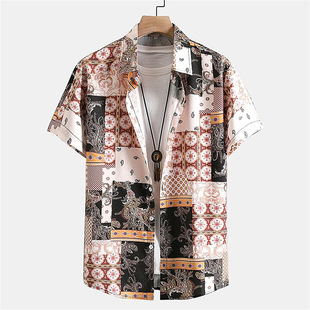 2023 cross-border European and American new hot men's shirt 3D digital printing casual fashion Hawaiian short sleeve shirt